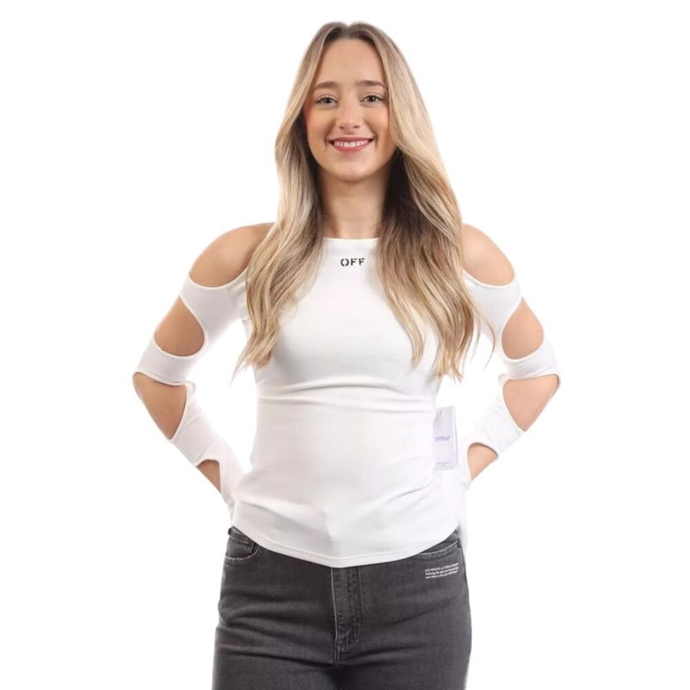 Off White Womens/Ladies Off Fitted Long-Sleeved Top / White/Black
